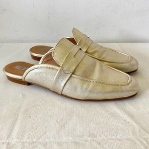 Renvy Metallic Light Gold Leather Slip On Mules 9